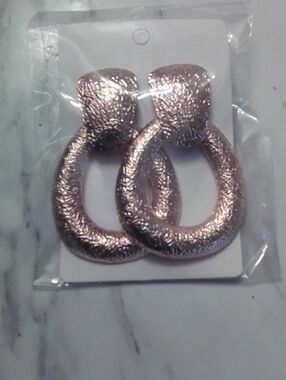 Textured Rose Gold Hoop Drop Earrings - Women Jewelry